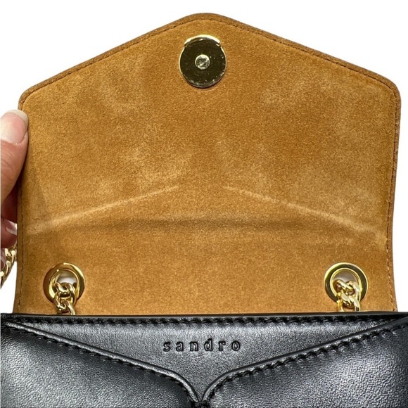 SANDRO Lou PM Black Leather Pearl Embellished Mini Leather Chain Bag - Picture 4 of 15